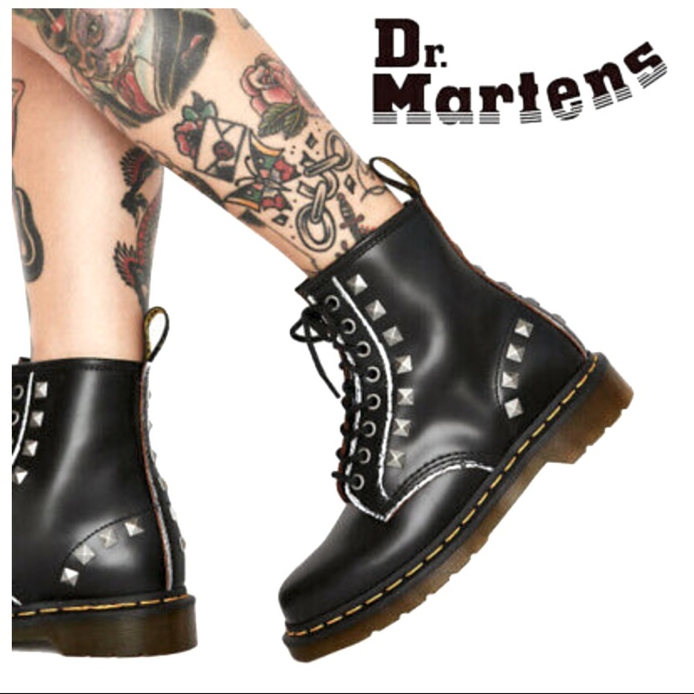 SOLD NEW DR MARTENS 1460 STUD CARE APPLIQUE BOOTS - Picture 2 of 11